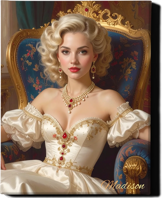 Custom Royal Human Portrait | Throne Room Sovereign 3 | Personalized Wall Art Gift for her