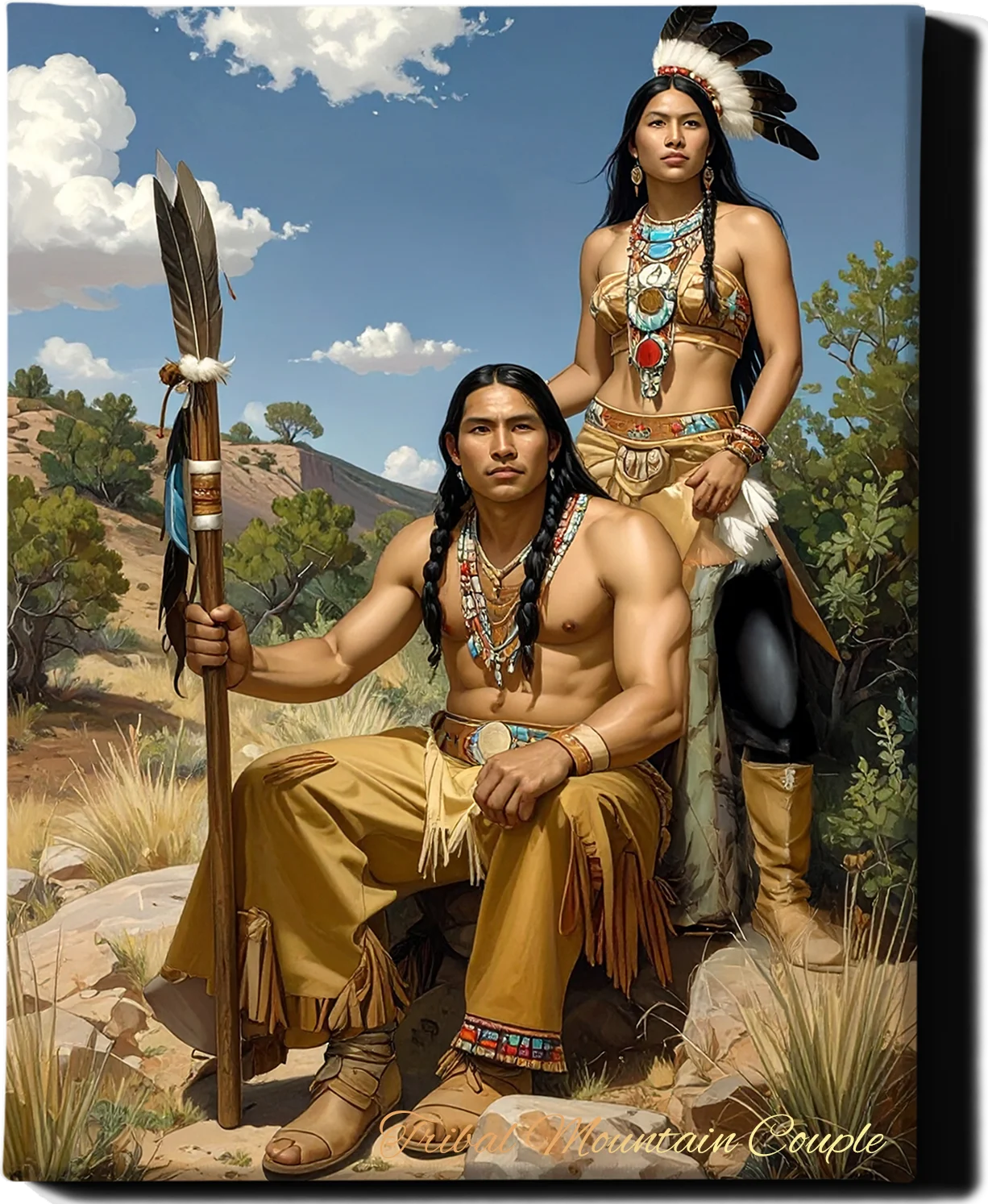 Custom Royal Couple Portrait | Tribal Mountain Couple | Personalized Wall Art Gift