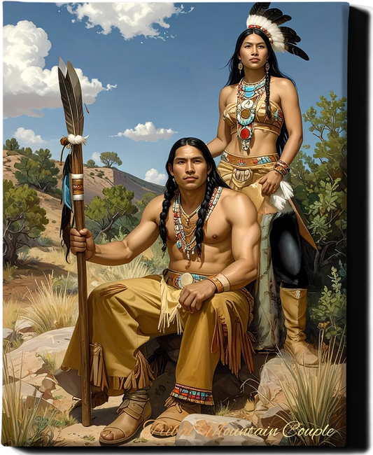 Custom Royal Couple Portrait | Tribal Mountain Couple | Personalized Wall Art Gift
