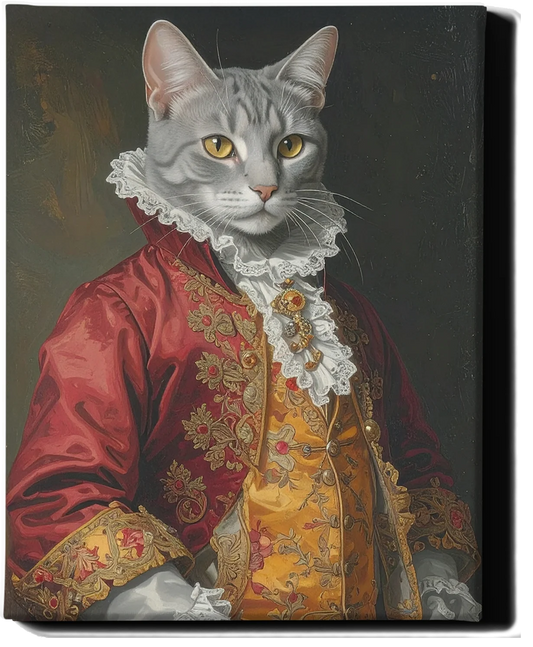 Custom Royal Pet Portrait | Velvet Meow Baron | Personalized Wall Art for Pet Lovers