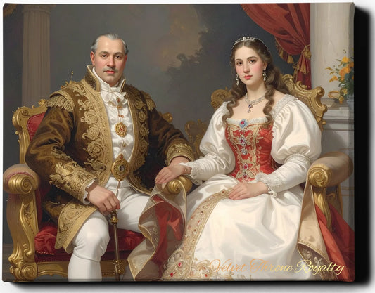 Custom Royal Couple Portrait | Velvet Throne Royalty | Personalized Wall Art Gift