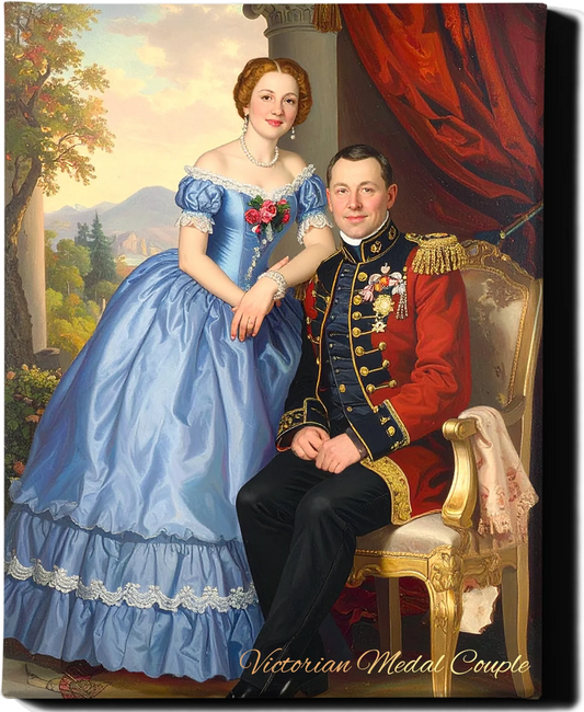 Custom Royal Couple Portrait | Victorian Medal Couple | Personalized Wall Art Gift