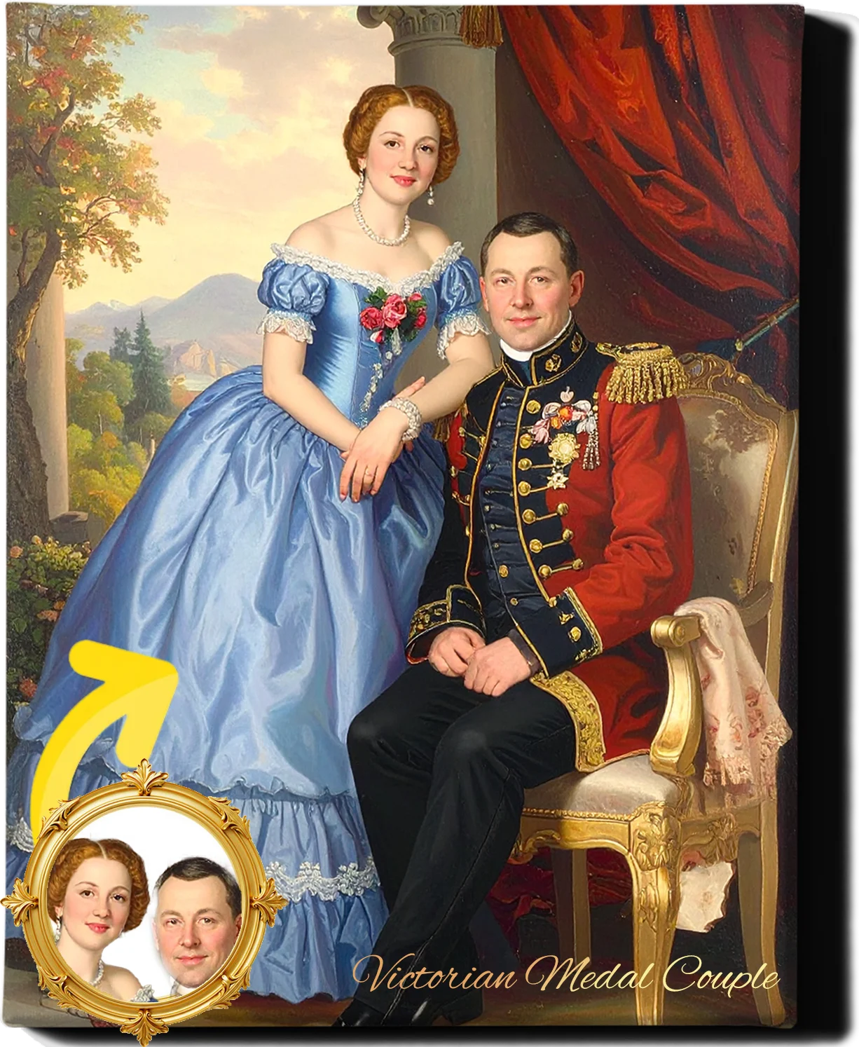 Custom Royal Couple Portrait | Victorian Medal Couple | Personalized Wall Art Gift