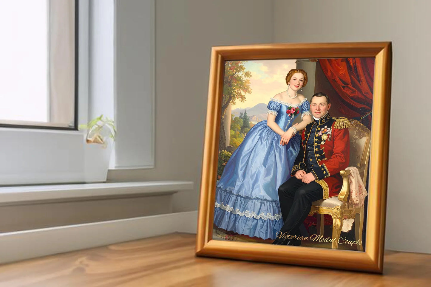 Custom Royal Couple Portrait | Victorian Medal Couple | Personalized Wall Art Gift