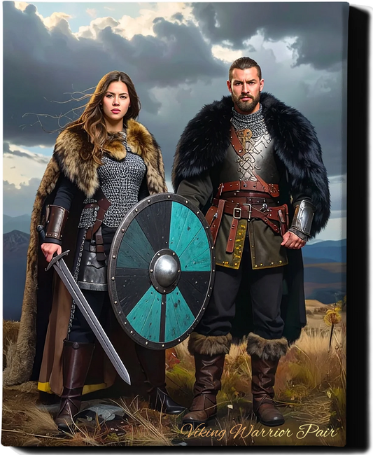 Custom Royal Couple Portrait | Viking Warrior Pair | Personalized Wall Art Gift
