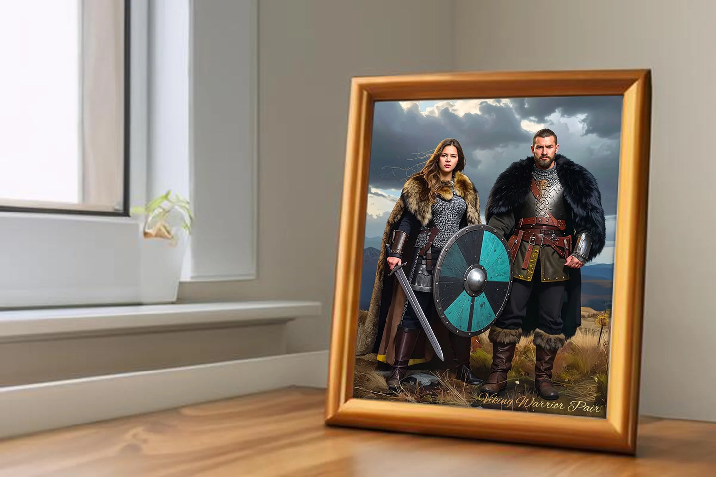 Custom Royal Couple Portrait | Viking Warrior Pair | Personalized Wall Art Gift
