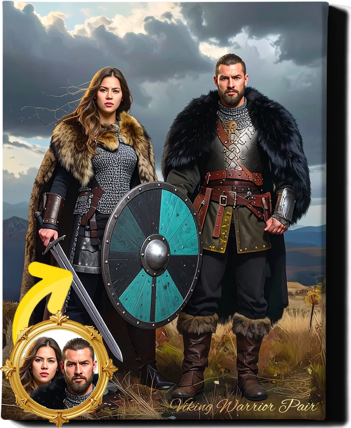 Custom Royal Couple Portrait | Viking Warrior Pair | Personalized Wall Art Gift