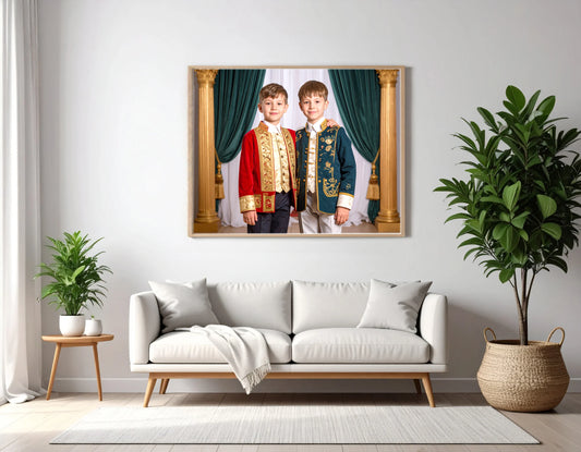 Custom Royal Family Portrait | Regal Twin Heirs | Personalized Wall Art Gift