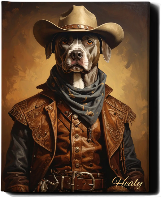 Custom Royal Pet Portrait | Western cowboy II | Personalized Wall Art for Pet Lovers