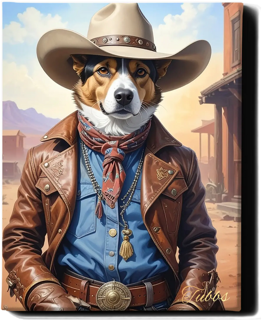 Custom Royal Pet Portrait | Western cowboy | Personalized Wall Art for Pet Lovers