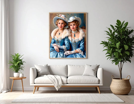 Custom Royal Family Portrait | Victorian Blue Twins | Personalized Wall Art Gift