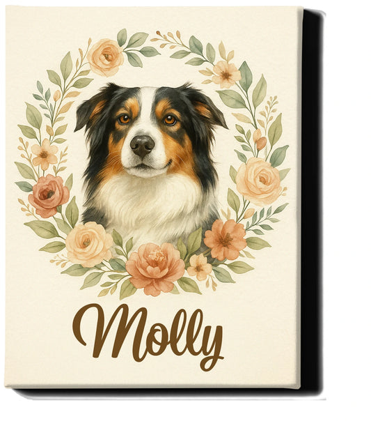 Immortalize Your Pet in Art – Personalized Boho Floral Portrait 1| Custom Pet Canvas for Pet Moms & Memorials