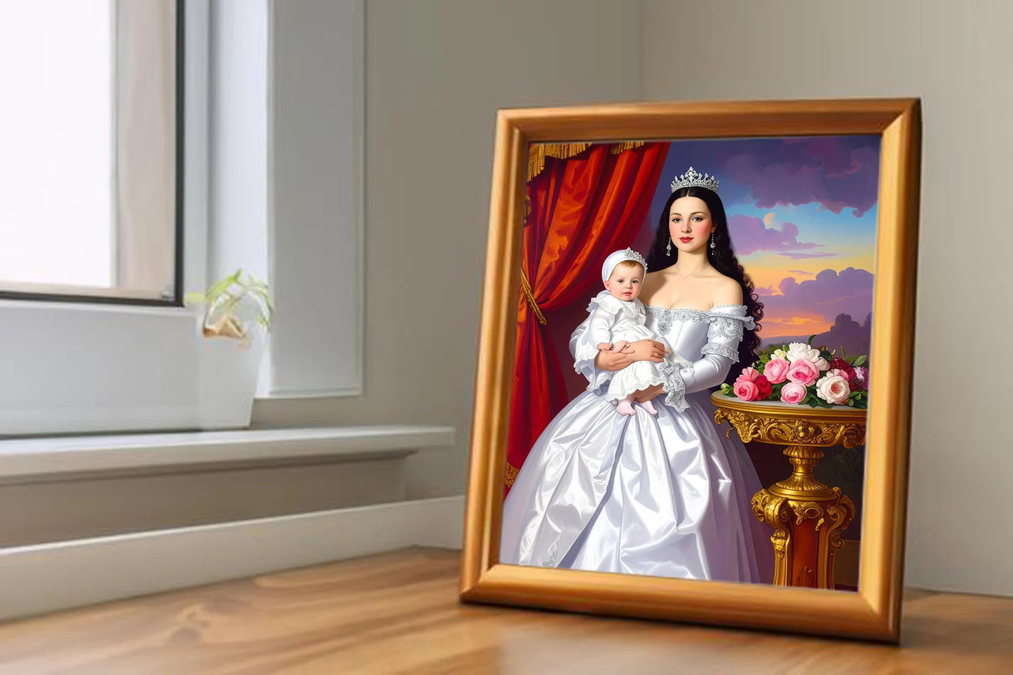 Custom Royal Family Portrait | Queen and Cherub | Personalized Wall Art Gift