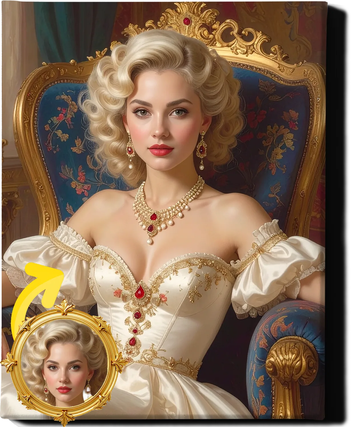 Custom Royal Human Portrait | Throne Room Sovereign 3 | Personalized Wall Art Gift for her