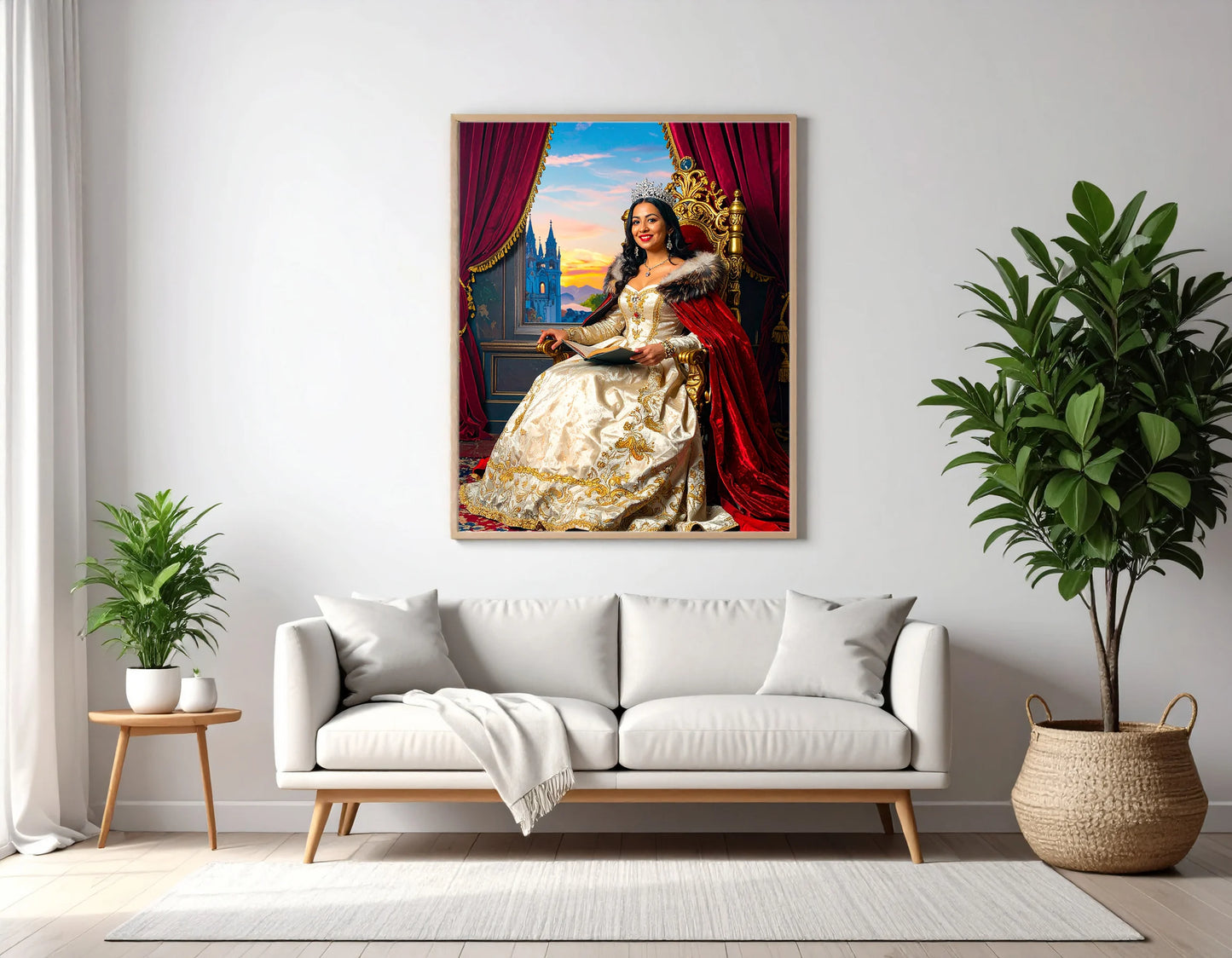 Custom Royal Human Portrait | Queen Consort in Crimson Robe | Personalized Wall Art Gift for her