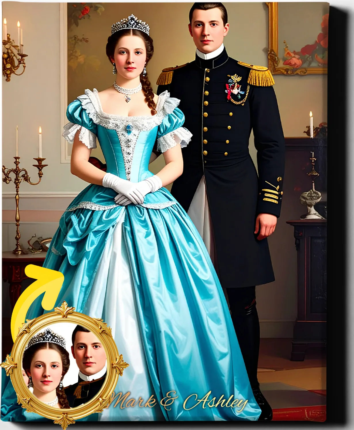 Custom Royal Couple Portrait | Ballroom Elegance | Personalized Wall Art Gift