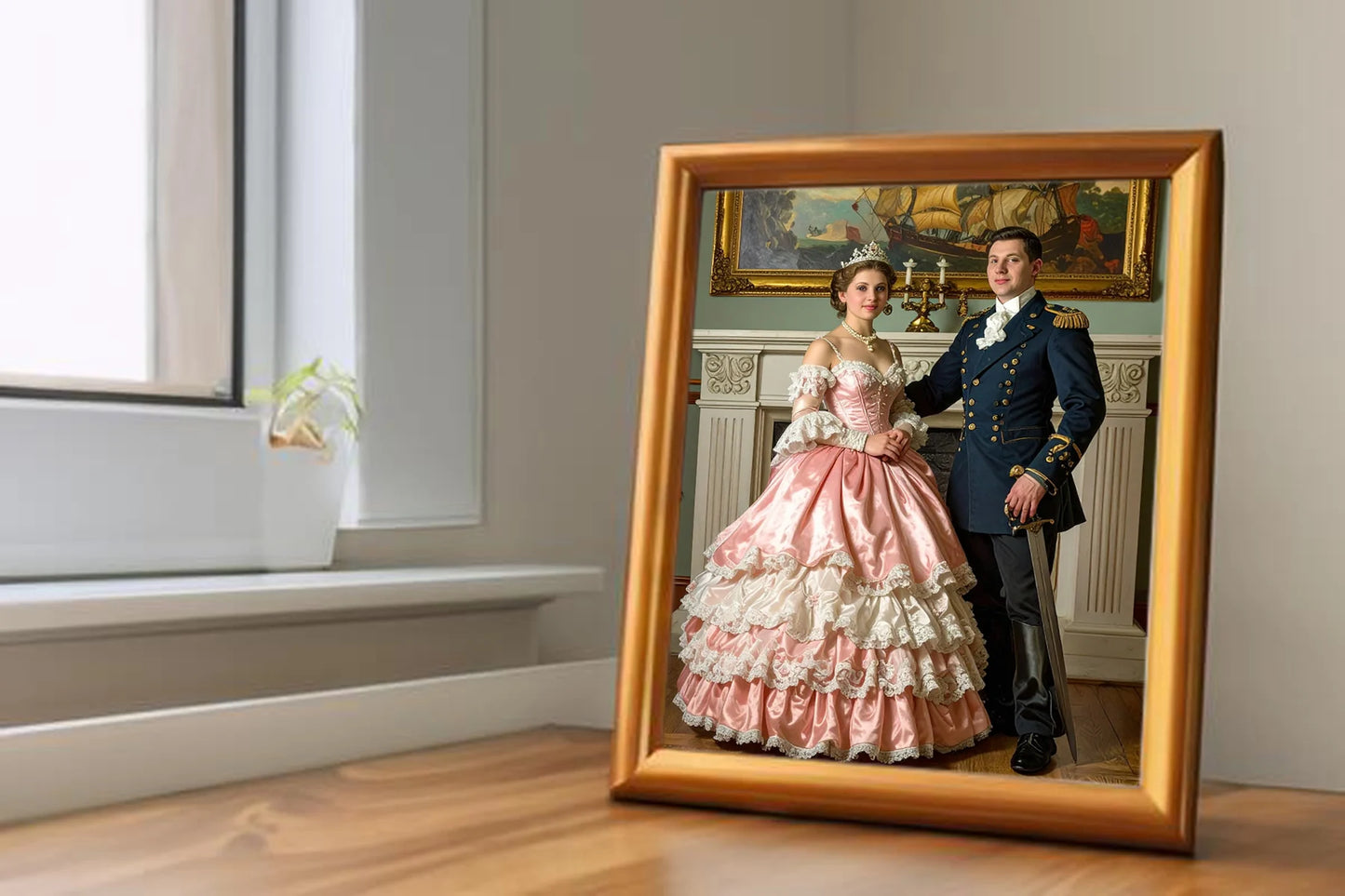 Custom Royal Couple Portrait | Majestic Naval Couple | Personalized Wall Art Gift