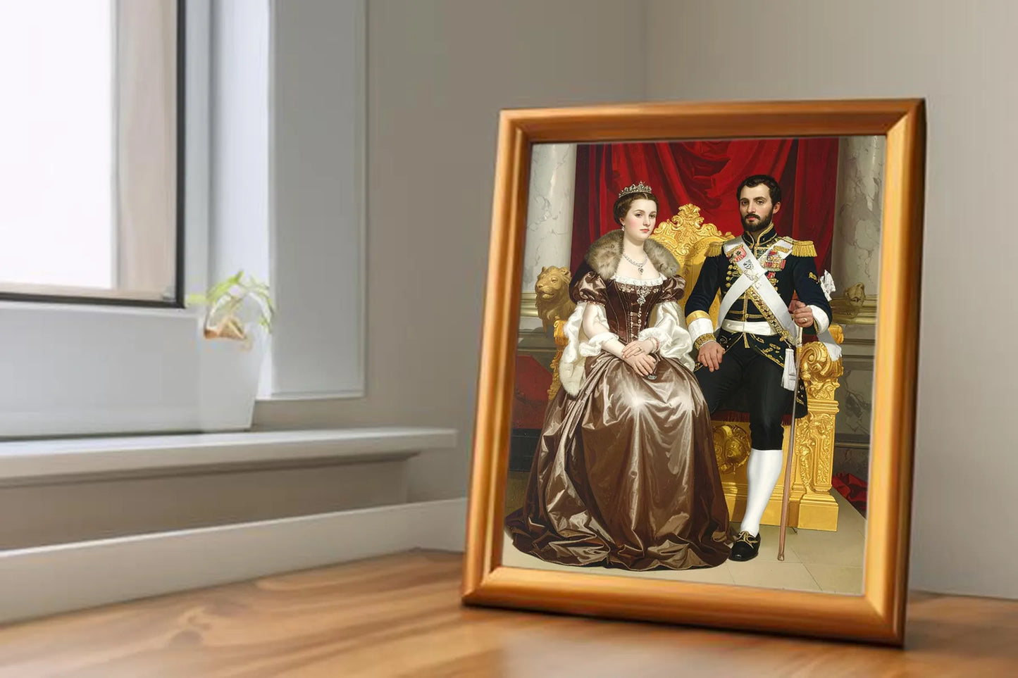 Custom Royal Couple Portrait | Imperial Throne Room Couple | Personalized Wall Art Gift