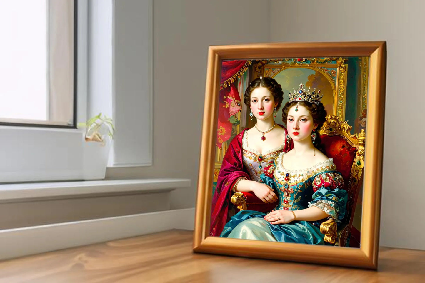 Custom Royal Family Portrait | Crowned Grace Sisters | Personalized Wall Art Gift