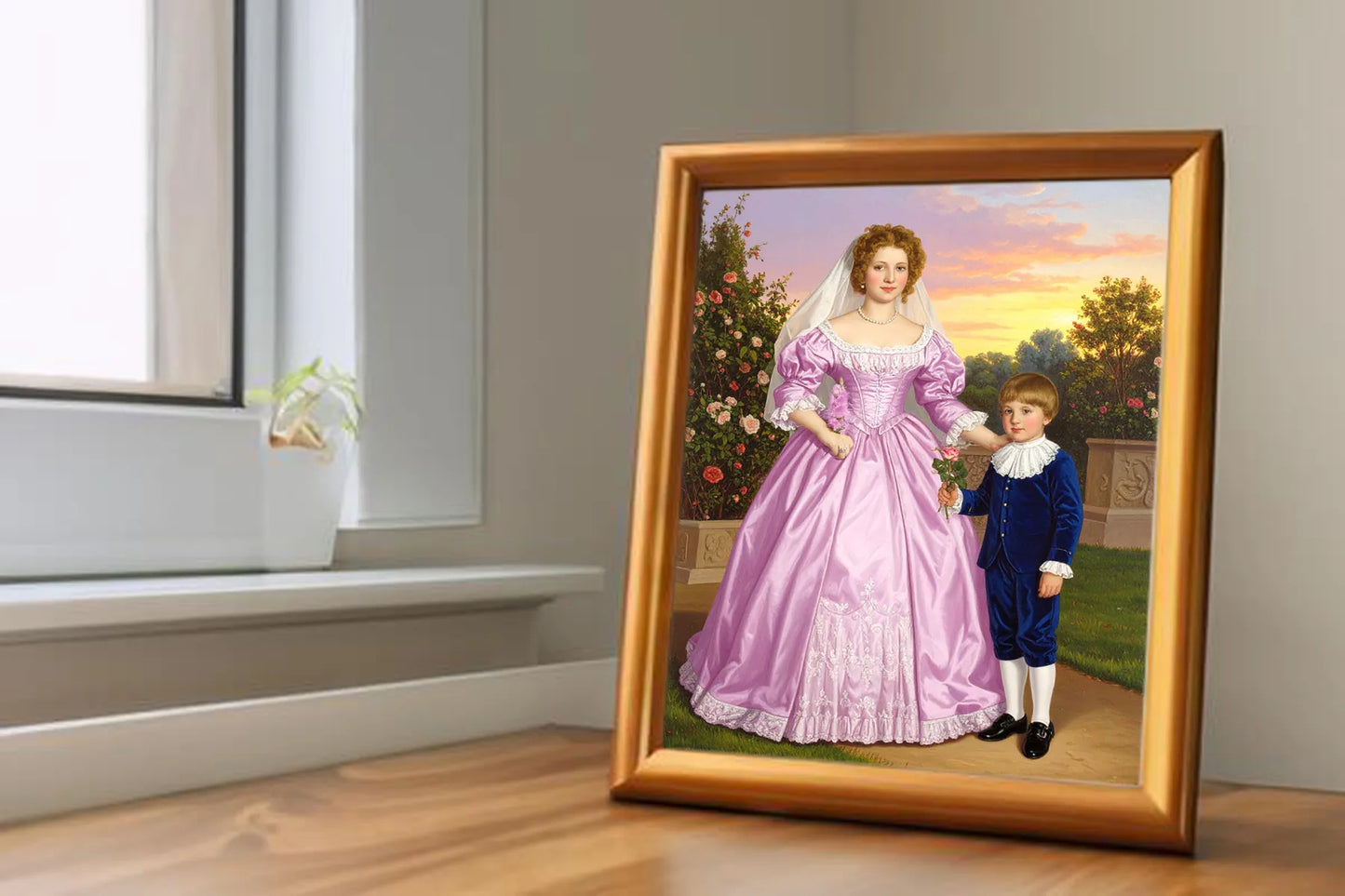 Custom Royal Family Portrait | Roses at Sunset | Personalized Wall Art Gift