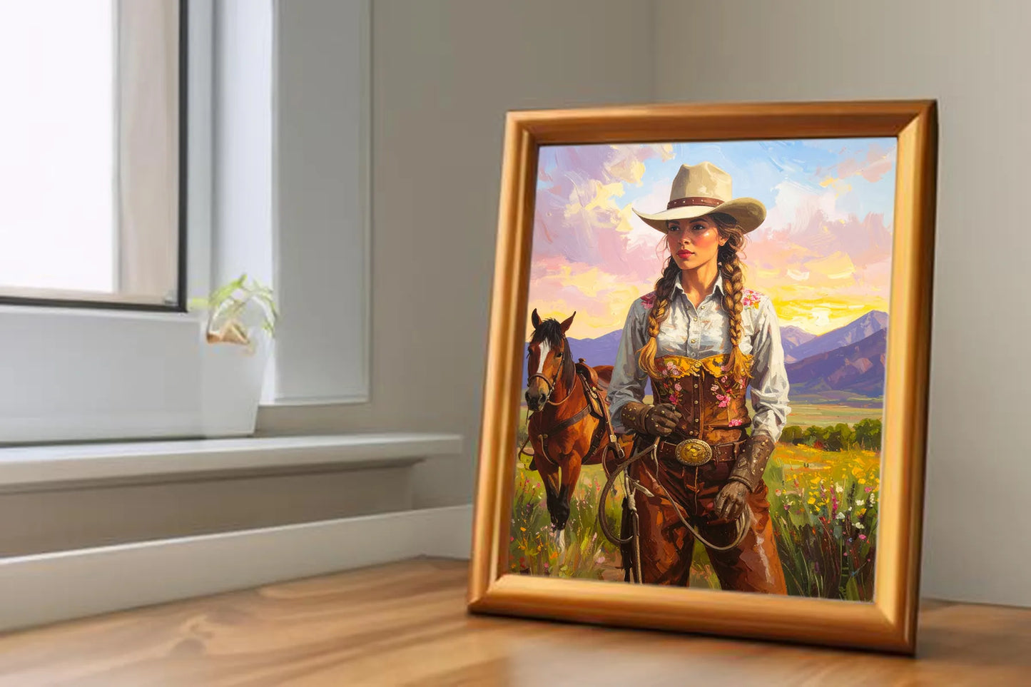 Custom Royal Human Portrait | Western Cowgirl Portrait | Personalized Wall Art Gift for Her