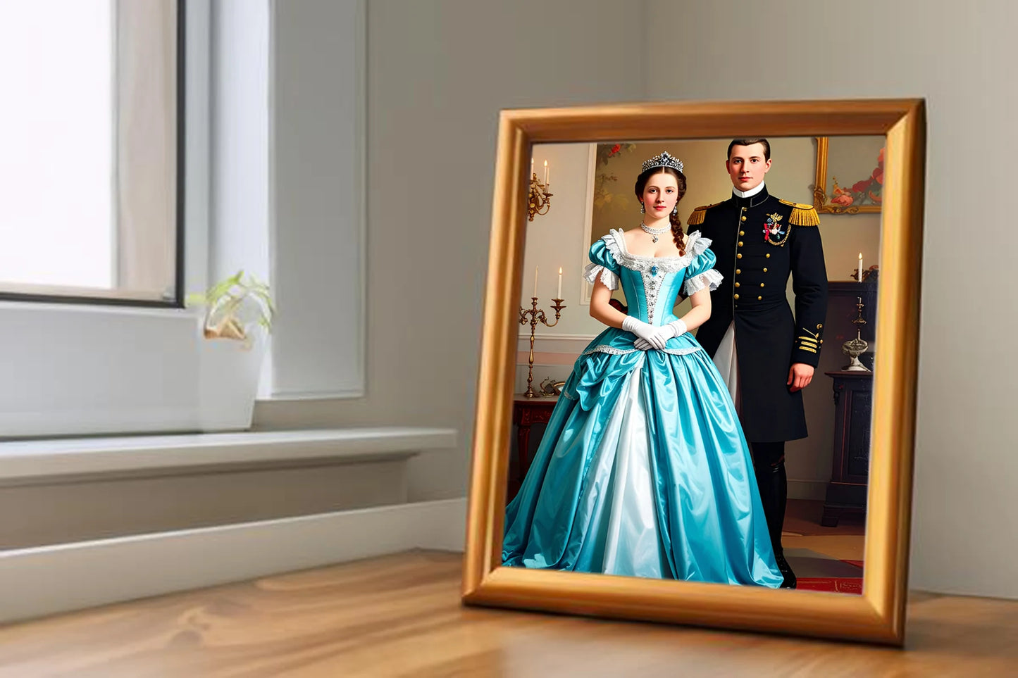 Custom Royal Couple Portrait | Ballroom Elegance | Personalized Wall Art Gift