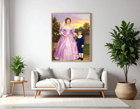 Custom Royal Family Portrait | Roses at Sunset | Personalized Wall Art Gift