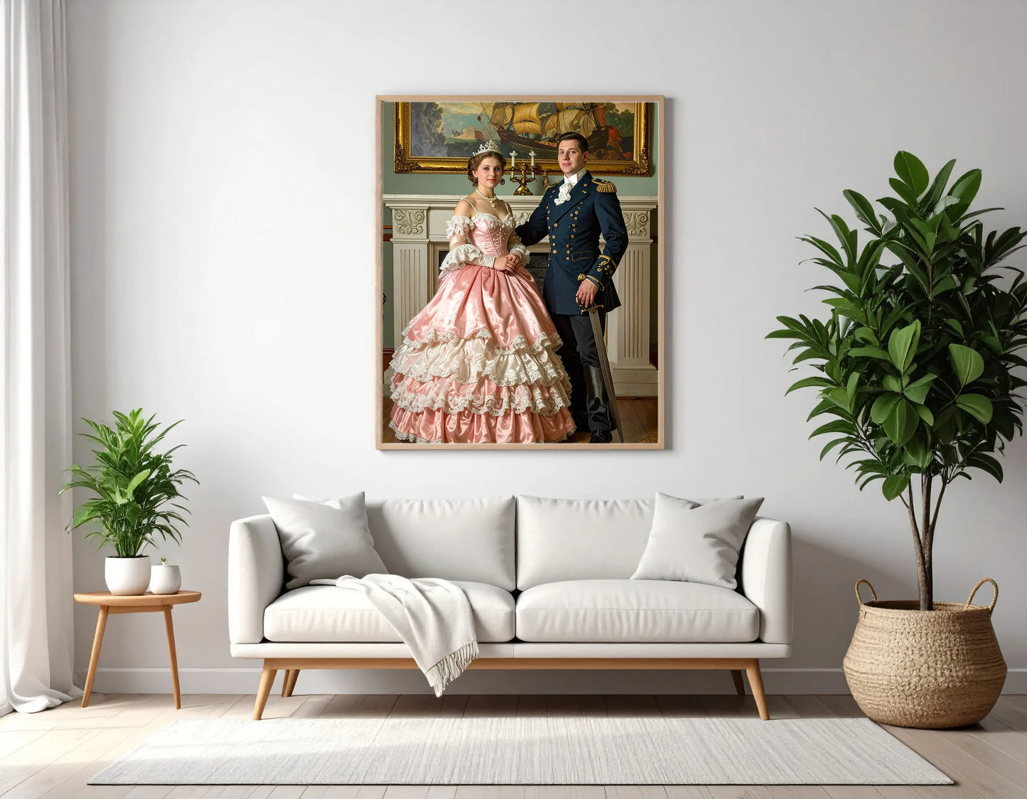 Custom Royal Couple Portrait | Majestic Naval Couple | Personalized Wall Art Gift