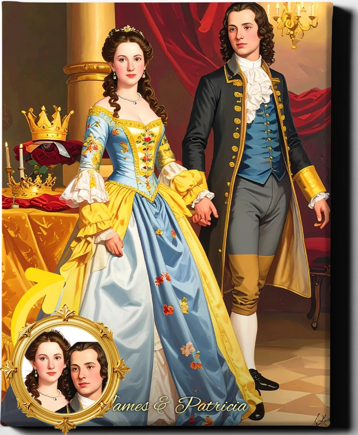 Custom Royal Couple Portrait | Elegant Courtly Pair | Personalized Wall Art Gift