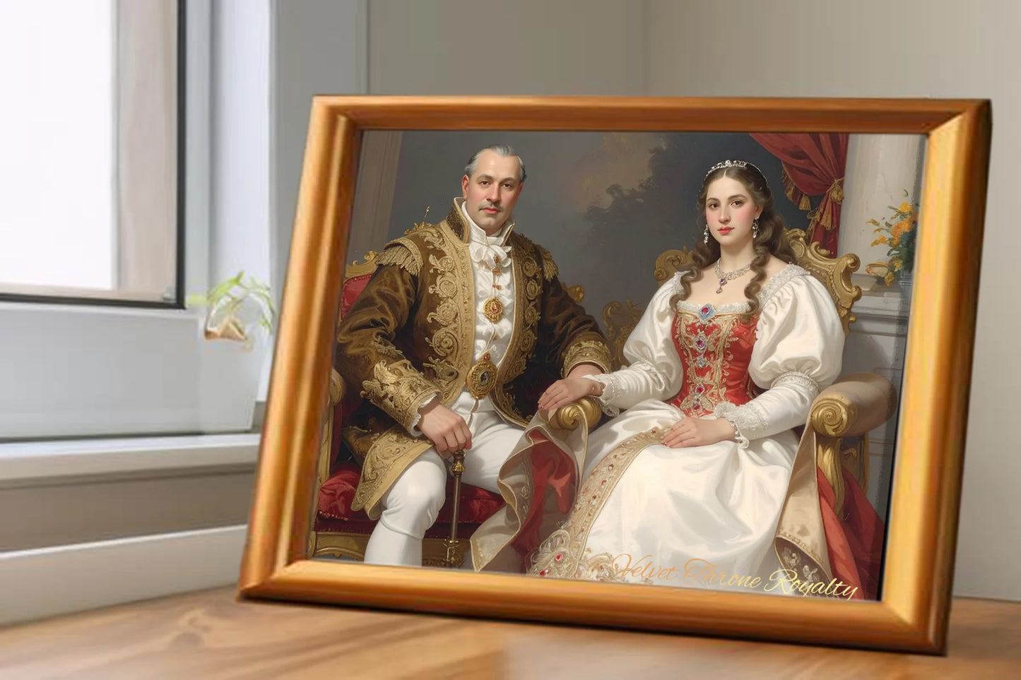 Custom Royal Couple Portrait | Velvet Throne Royalty | Personalized Wall Art Gift