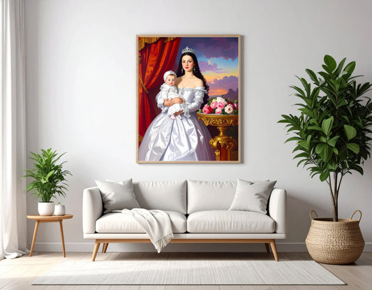 Custom Royal Family Portrait | Queen and Cherub | Personalized Wall Art Gift