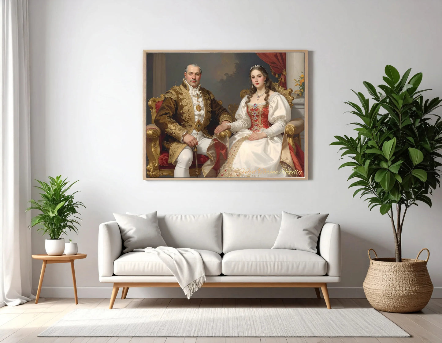 Custom Royal Couple Portrait | Velvet Throne Royalty | Personalized Wall Art Gift
