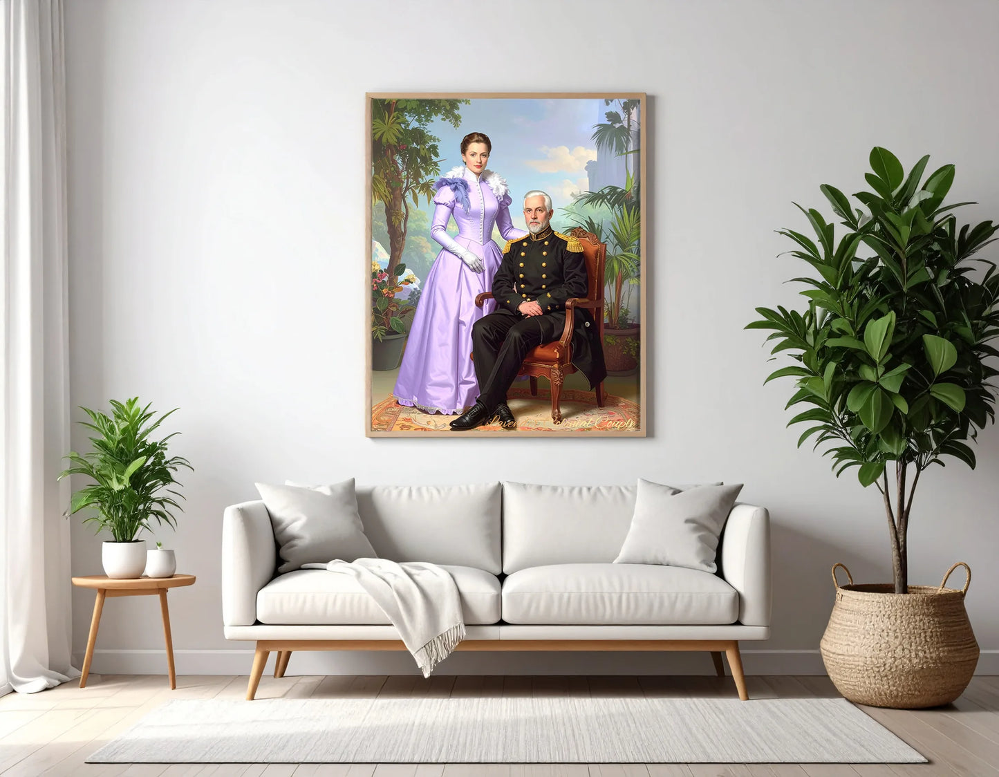 Custom Royal Couple Portrait | Lavender Colonial Couple | Personalized Wall Art Gift