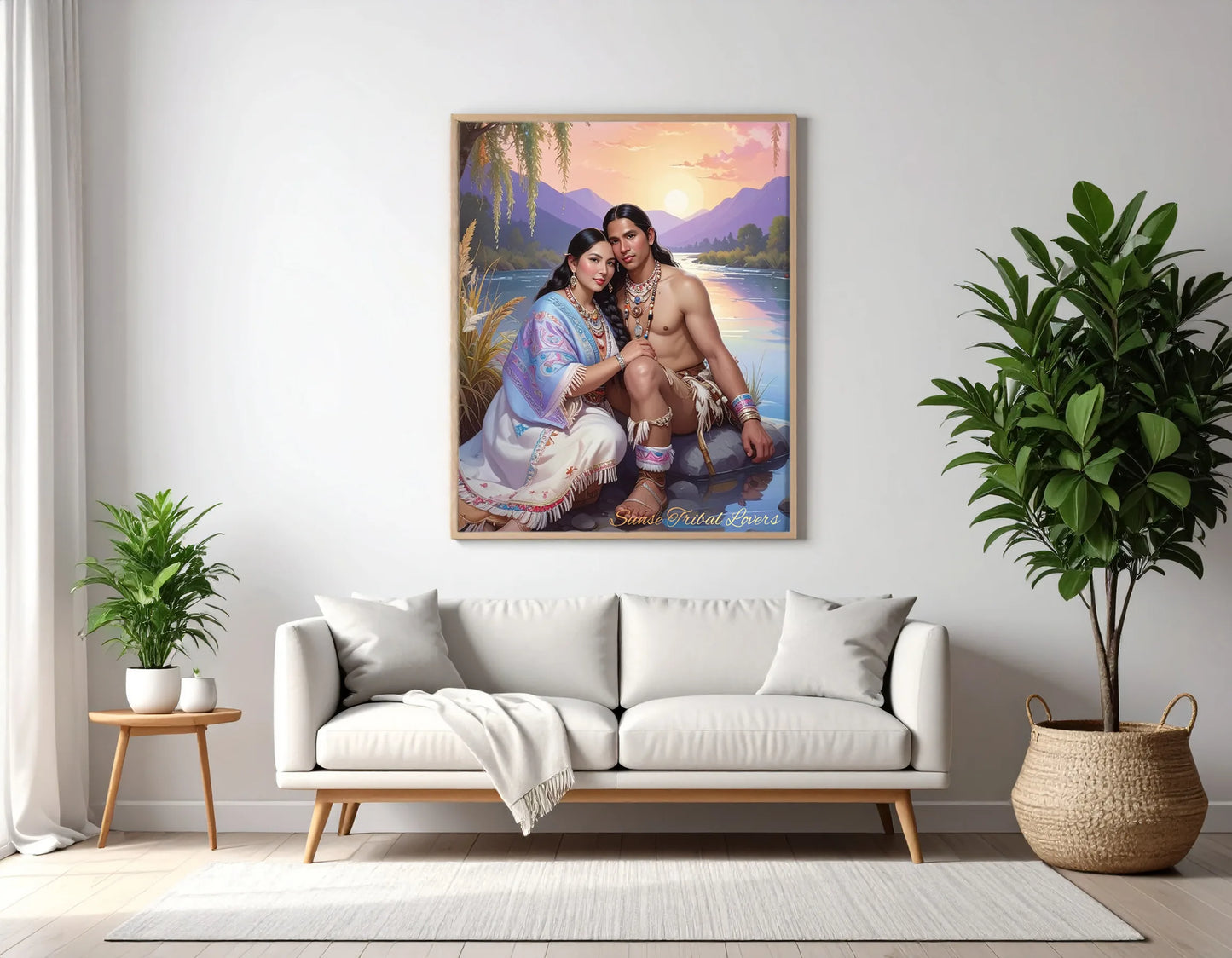 Custom Royal Couple Portrait | Sunset Tribal Lovers | Personalized Wall Art Gift