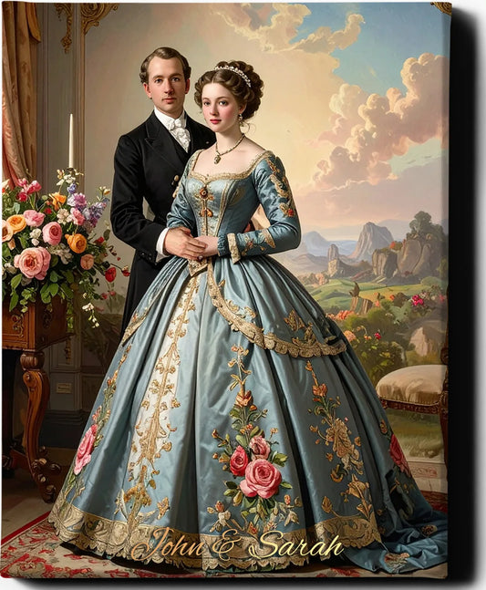 Custom Royal Couple Portrait | Rocco couple 2 | Personalized Wall Art Gift