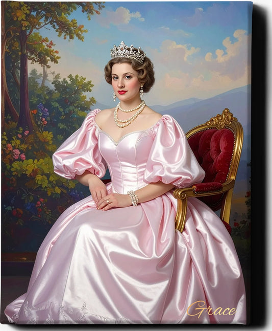 Custom Royal Human Portrait | Grace in Pink | Personalized Wall Art Gift for her