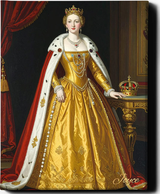 Custom Royal Human Portrait | Queen of Golden Court | Personalized Wall Art Gift for her