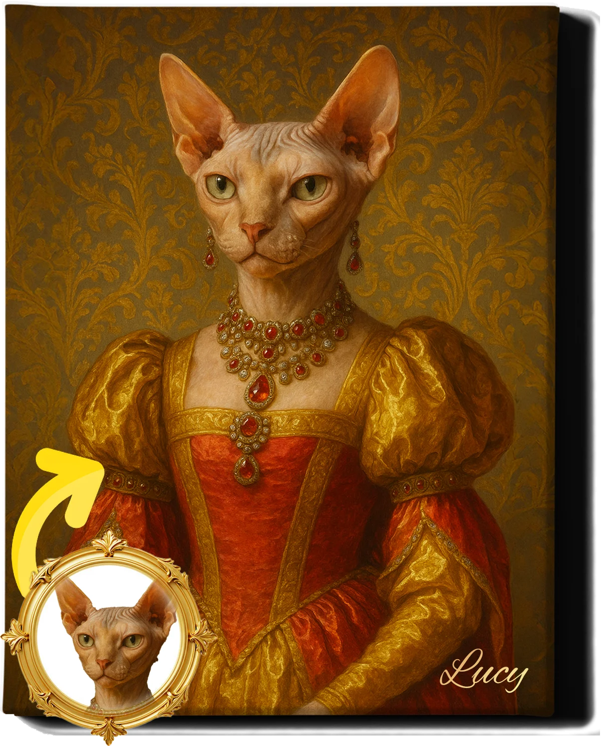 Custom Royal Pet Portrait | Marquise Muffin | Personalized Wall Art for Pet Lovers