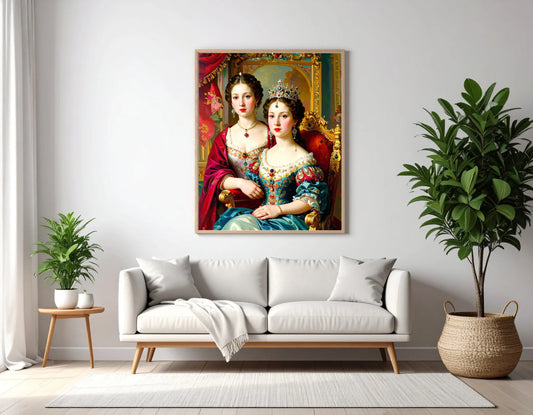 Custom Royal Family Portrait | Crowned Grace Sisters | Personalized Wall Art Gift