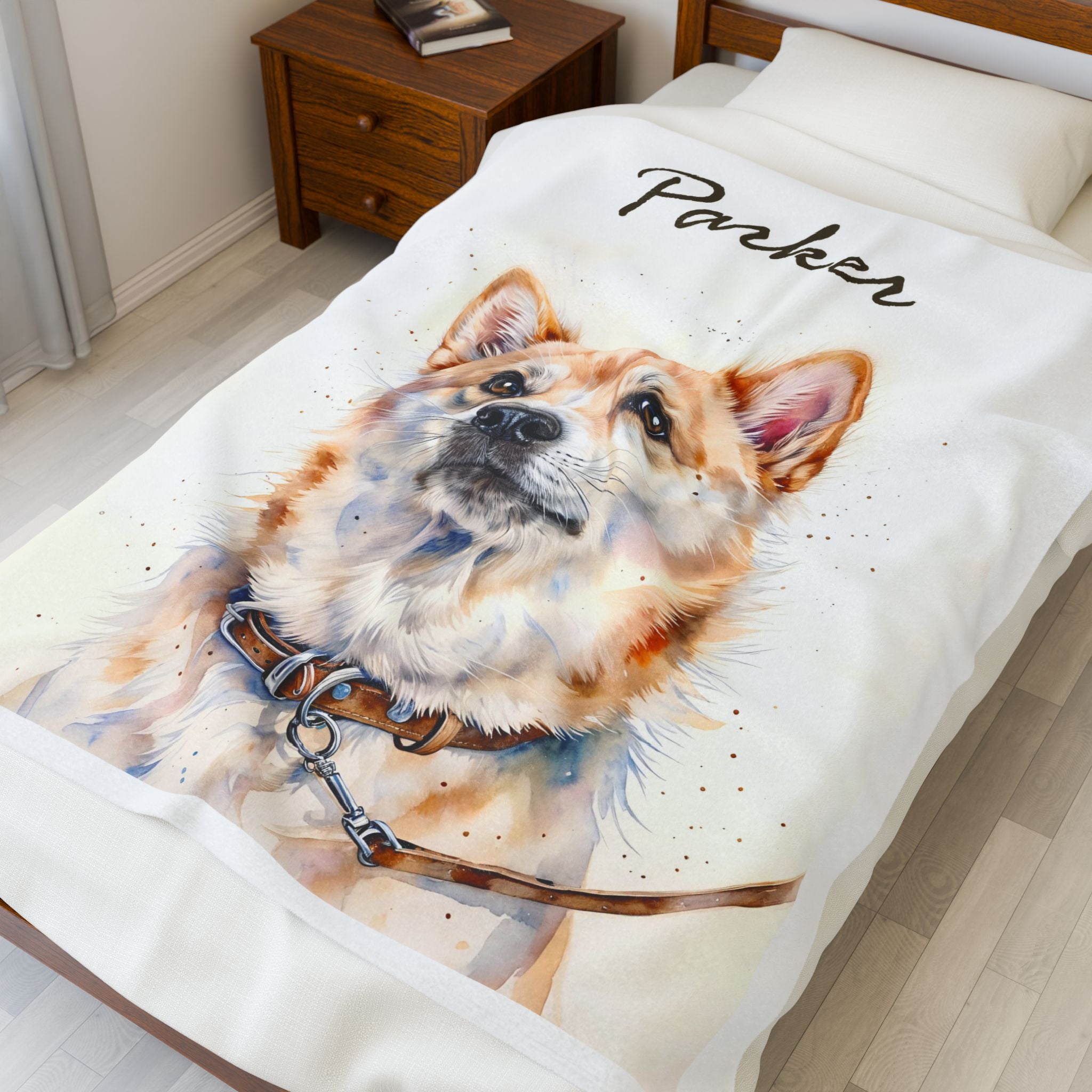 Custom velveteen plush pet blanket with personalized name & photo