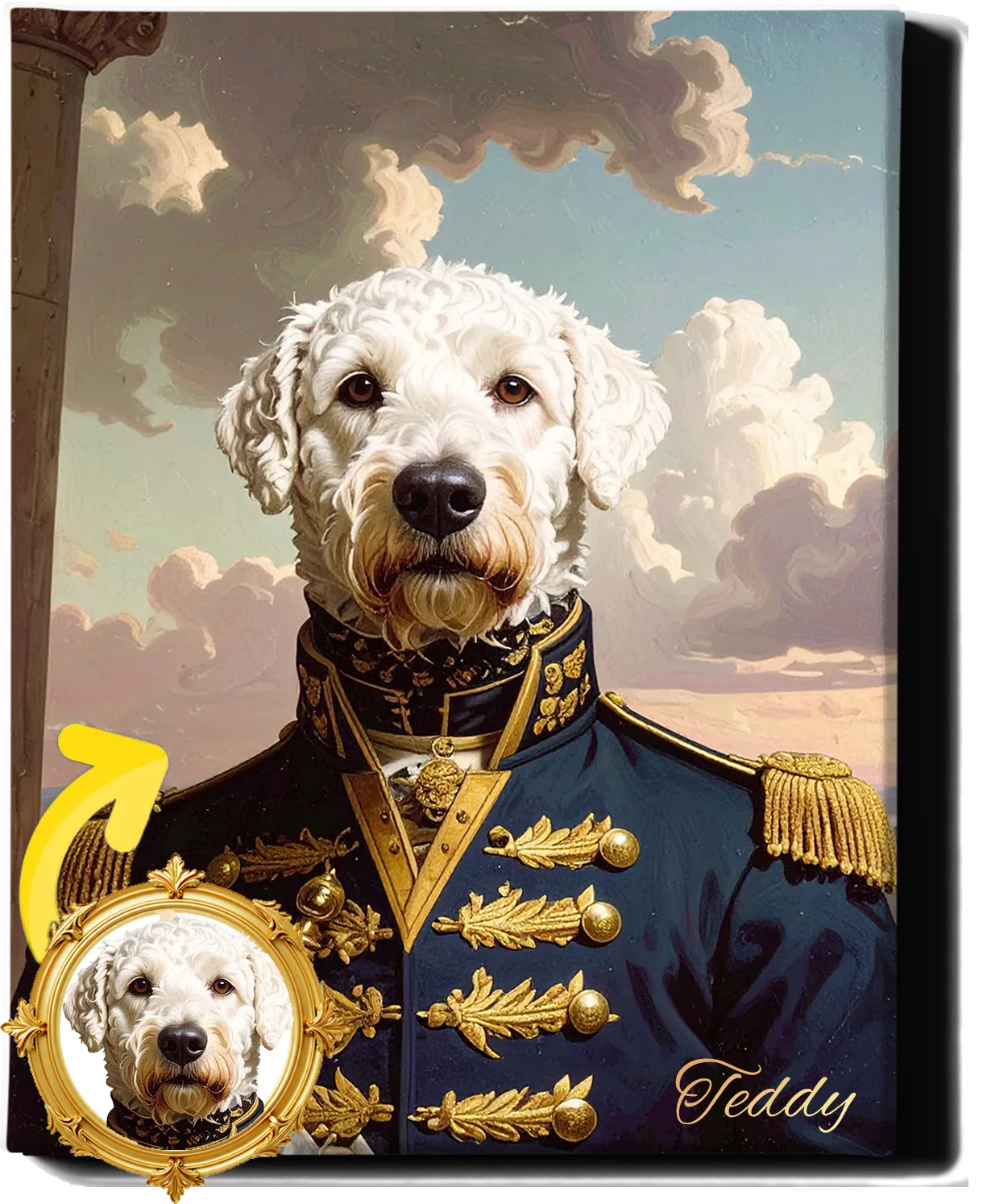 Custom Royal Pet Portrait | Admiral Fluffy Tails | Personalized Wall Art for Pet Lovers