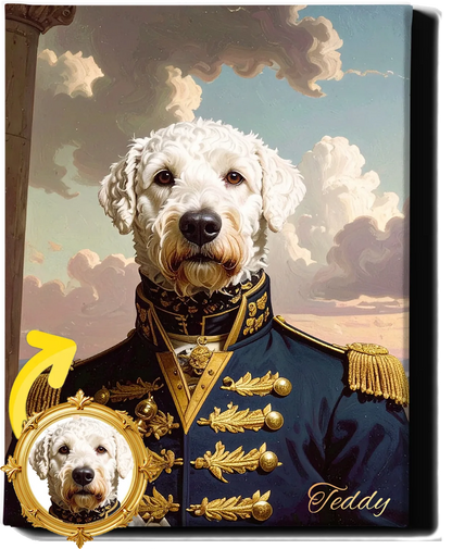 Custom Royal Pet Portrait | Admiral Fluffy Tails | Personalized Wall Art for Pet Lovers
