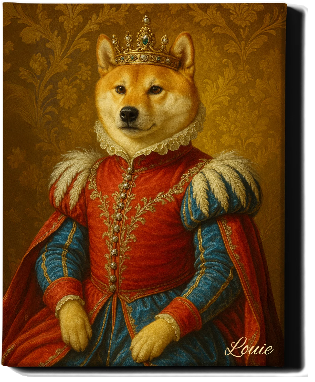 Custom Royal Pet Portrait | Baron Von Wiggle | Personalized Wall Art for Pet Lovers