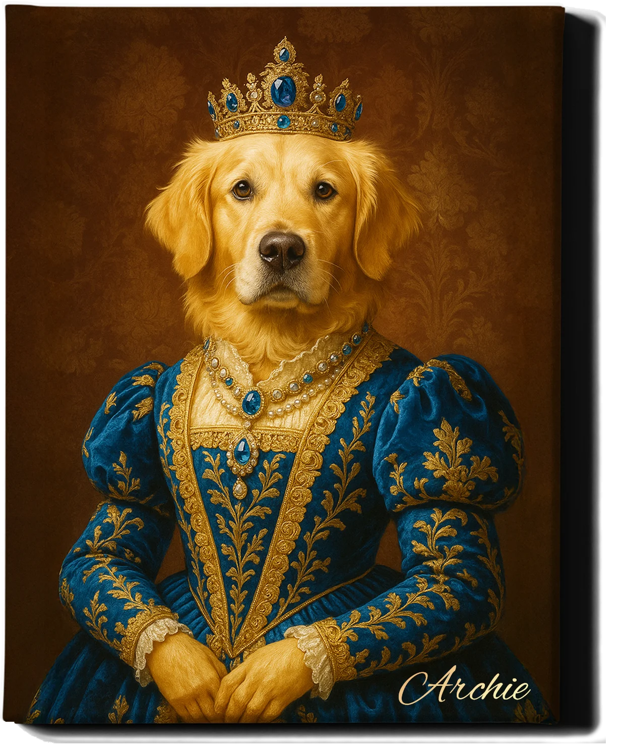Custom Royal Pet Portrait | Belladonna Fuzz | Personalized Wall Art for Pet Lovers
