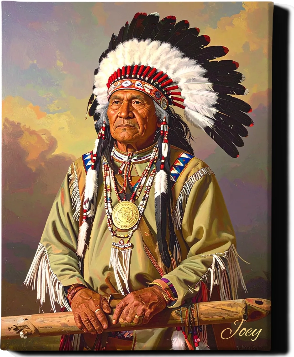 Custom Royal Human Portrait | Chief Iron Hawk | Personalized Wall Art Gift for him