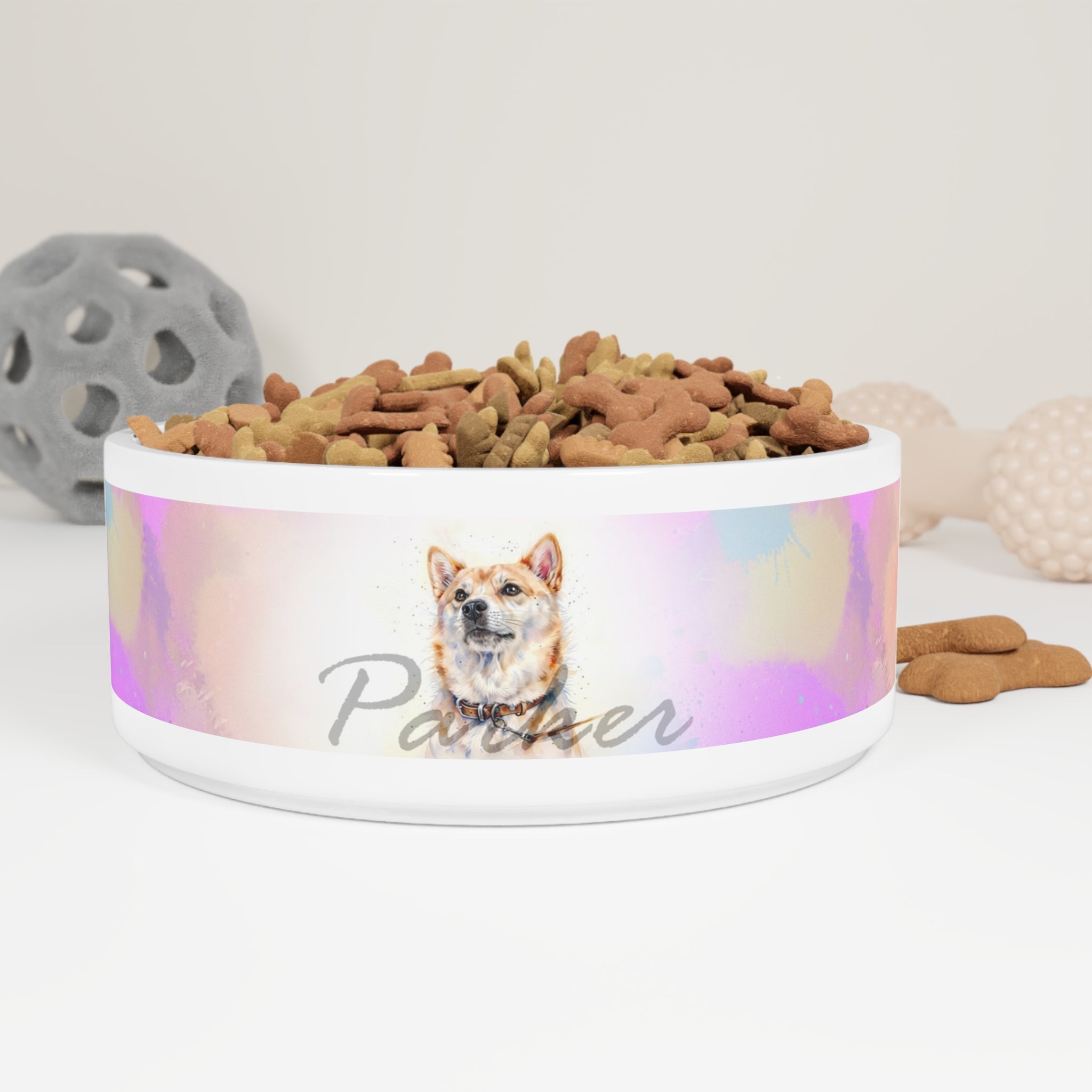 Custom ceramic pet bowl with personalized name & design