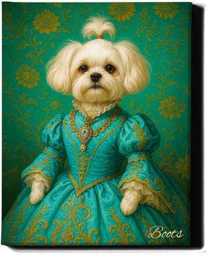 Custom Royal Pet Portrait | Countess Wiggles | Personalized Wall Art for Pet Lovers