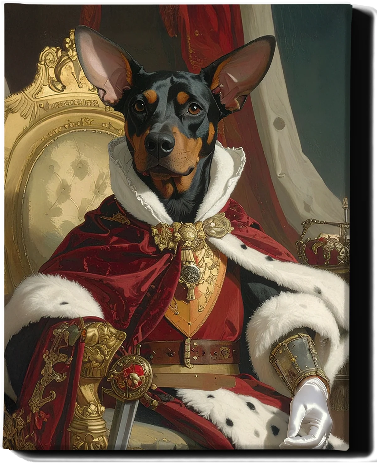 Custom Royal Pet Portrait | Crimson Crown King | Personalized Wall Art for Pet Lovers