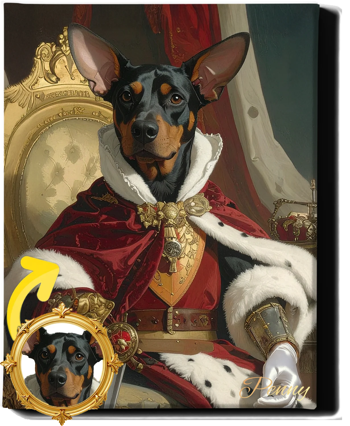 Custom Royal Pet Portrait | Crimson Crown King | Personalized Wall Art for Pet Lovers