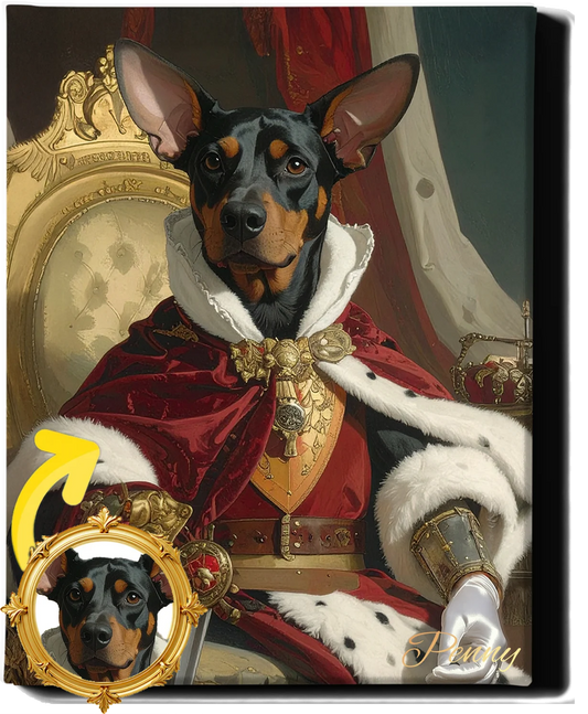 Custom Royal Pet Portrait | Crimson Crown King | Personalized Wall Art for Pet Lovers